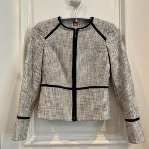 ANNE KLEIN Black Gray Tweed Blazer Jacket Coat 0P